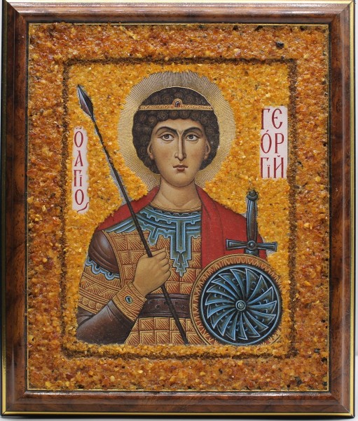 Икона "Святой великомученик Георгий Победоносец" в янтаре