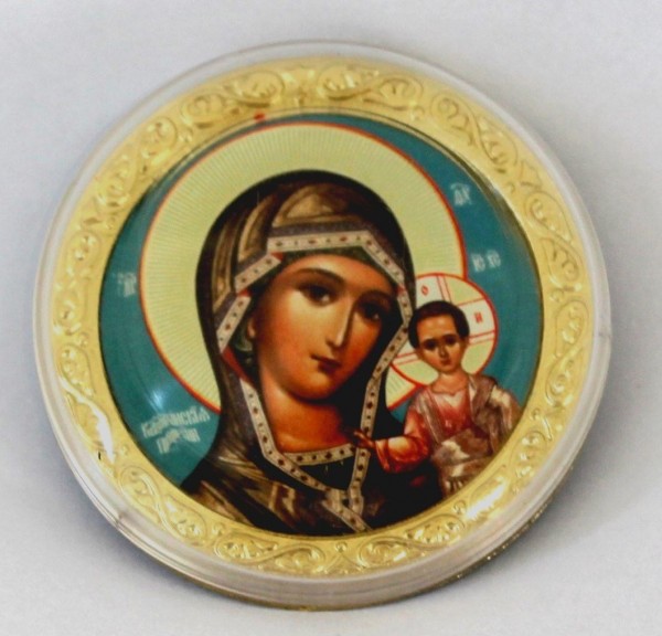 Икона автомобильная круглая Казанская Божья Матерь