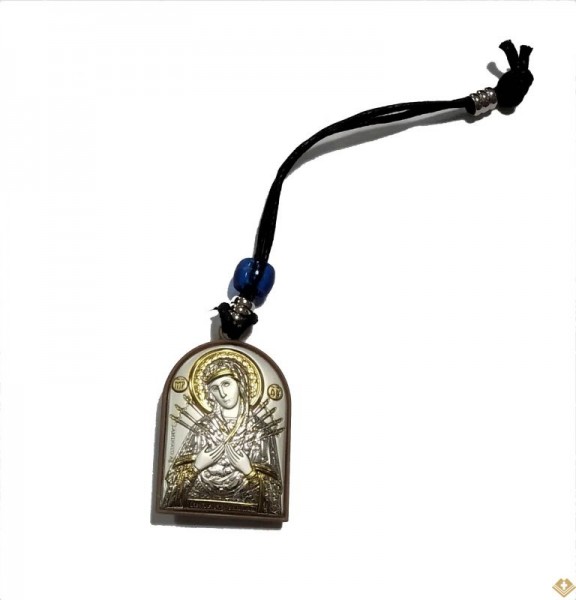 Икона-подвеска двухсторонняя, Божией Матери "Семистрельная" и Ангел Хранитель