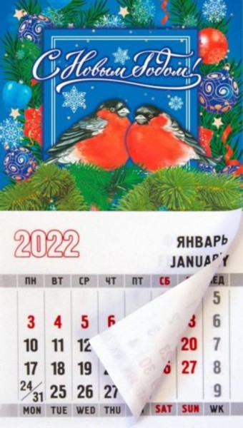 Магнит с календарным блоком на 2023 год. С Новым Годом. Снегири