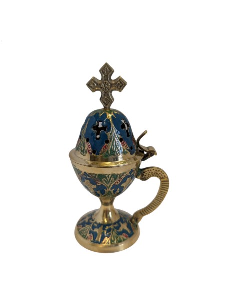 Кадильница бронзовая, синяя эмаль
