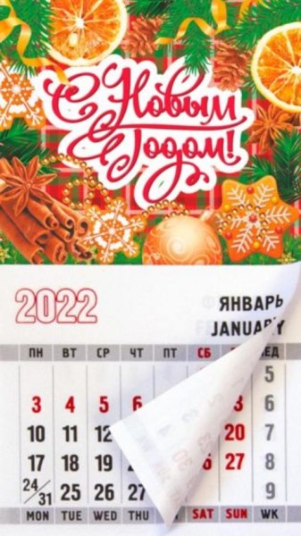 Магнит с календарным блоком на 2023 год. С Новым Годом. Мандарины